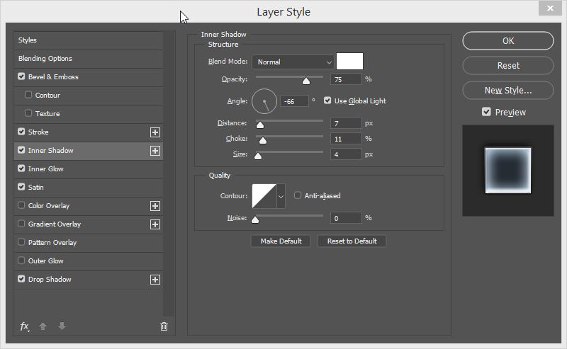 photoshop efekat staklo inner shadow