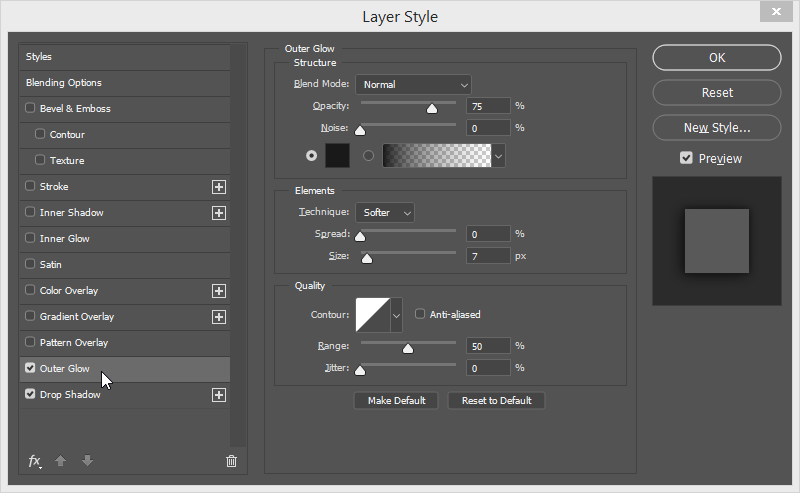 photoshop menu outer glow